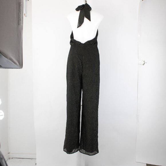 House Of Harlow Jumpsuit NEW Sz L Black Gold Black Polka Dots Nylon Jumpsuit - Picture 8 of 16